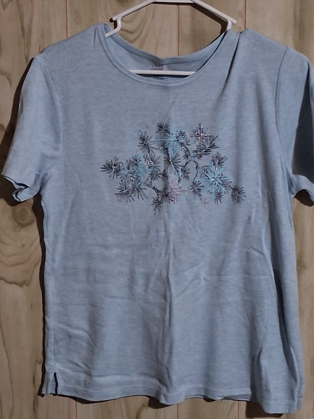 Classic Elements Light Blue Short-Sleeve Tee with Floral Embroidery